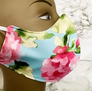 Blue/Rose Cotton Face Mask Women